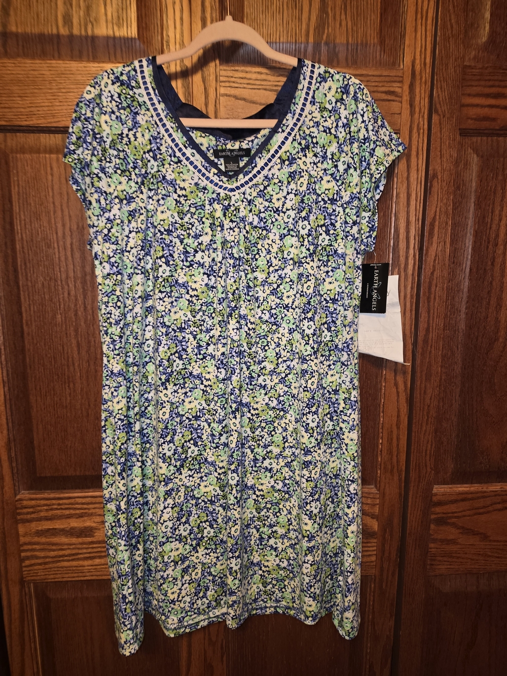 Laura Ashley Blue and Green Floral V-Neck Nightgown